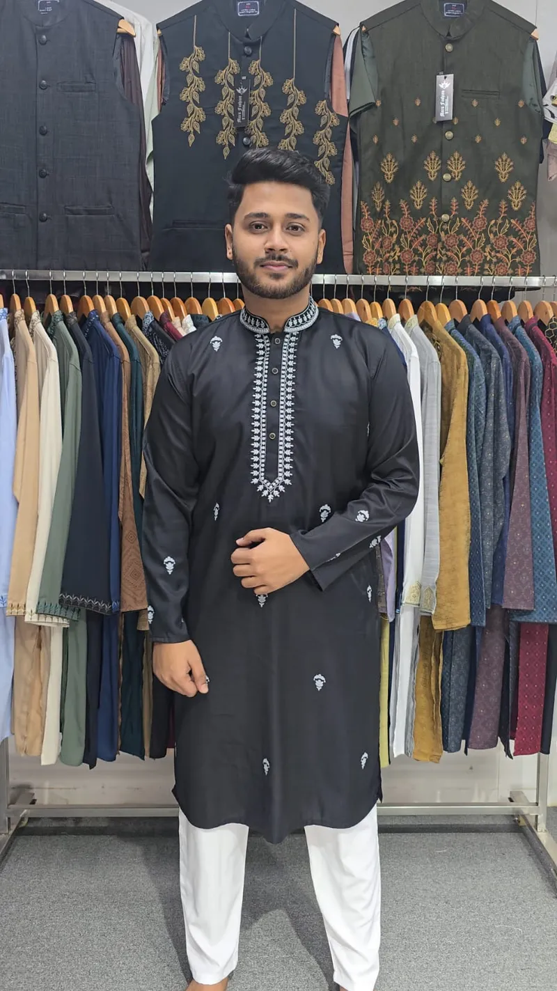 Embroidery+Print Solid Punjabi-7