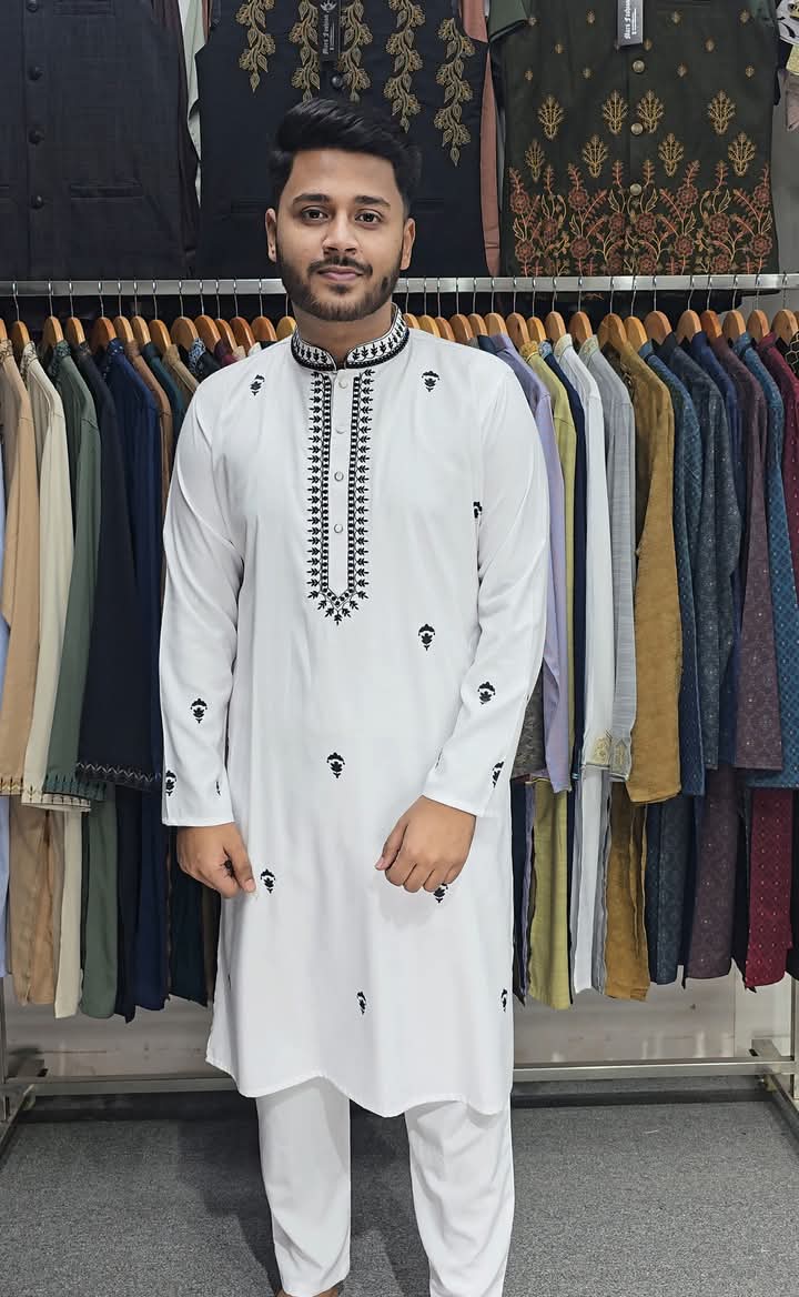 Embroidery+Print Solid Punjabi-4