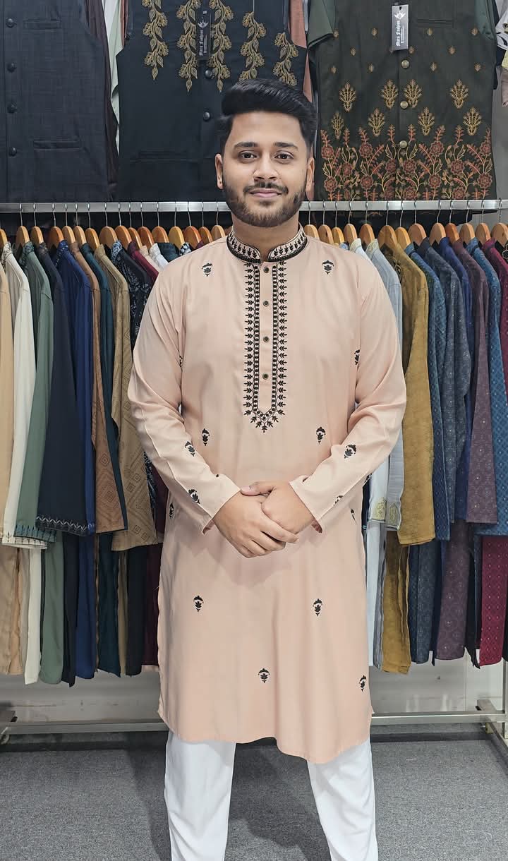 Embroidery+Print Solid Punjabi-5